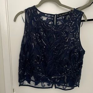 Zara navy blue patterned top